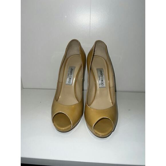 Jimmy Choo Yellow Patent Leather Peep Toe Heels - Size 38.5 - Picture 2 of 6